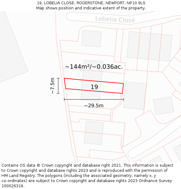 19, LOBELIA CLOSE, ROGERSTONE, NEWPORT, NP10 9LS: Plot and title map