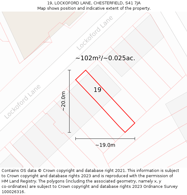 19, LOCKOFORD LANE, CHESTERFIELD, S41 7JA: Plot and title map