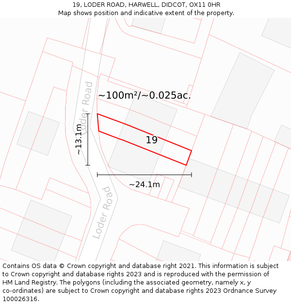 19, LODER ROAD, HARWELL, DIDCOT, OX11 0HR: Plot and title map