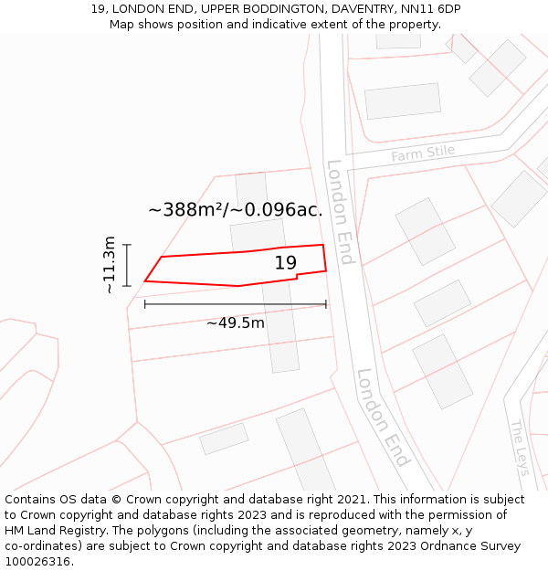 19, LONDON END, UPPER BODDINGTON, DAVENTRY, NN11 6DP: Plot and title map