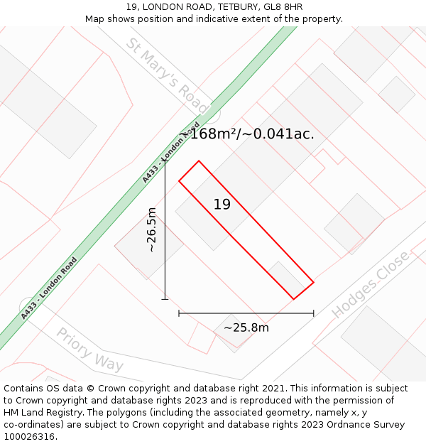 19, LONDON ROAD, TETBURY, GL8 8HR: Plot and title map