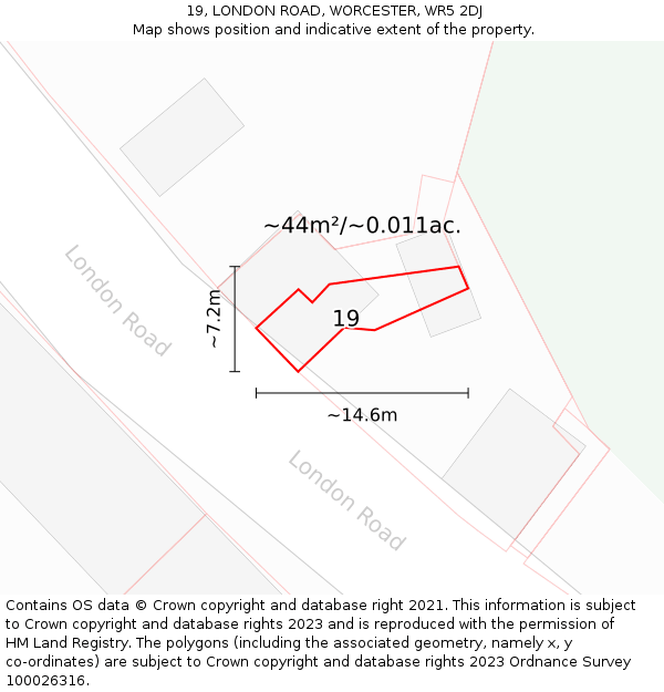 19, LONDON ROAD, WORCESTER, WR5 2DJ: Plot and title map