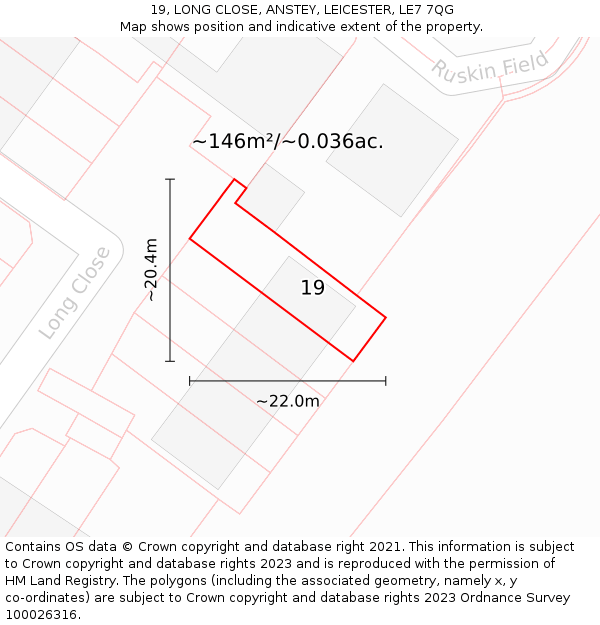 19, LONG CLOSE, ANSTEY, LEICESTER, LE7 7QG: Plot and title map