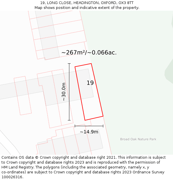 19, LONG CLOSE, HEADINGTON, OXFORD, OX3 8TT: Plot and title map