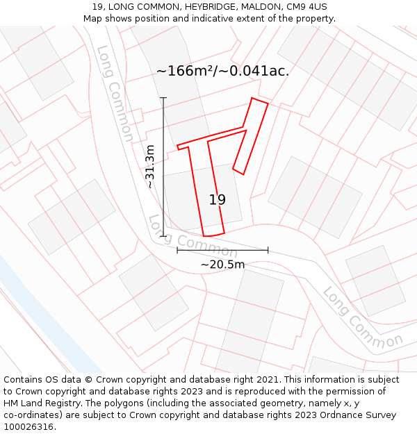 19, LONG COMMON, HEYBRIDGE, MALDON, CM9 4US: Plot and title map