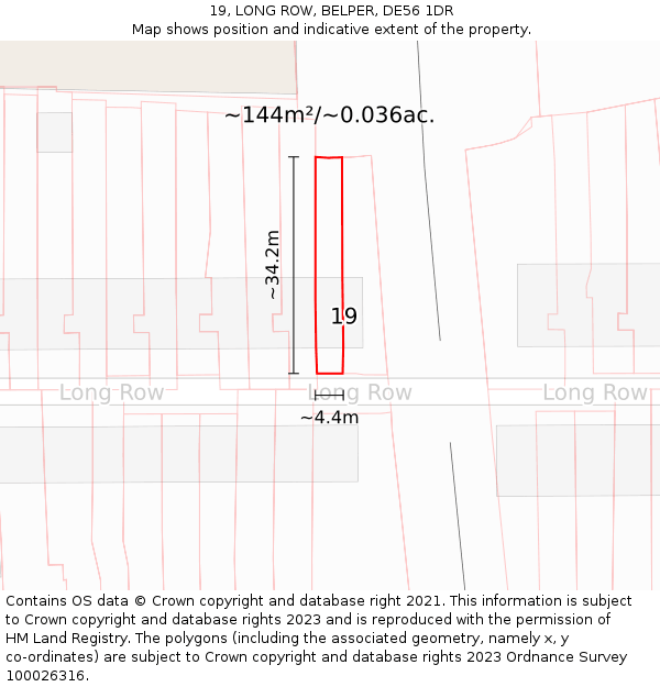 19, LONG ROW, BELPER, DE56 1DR: Plot and title map