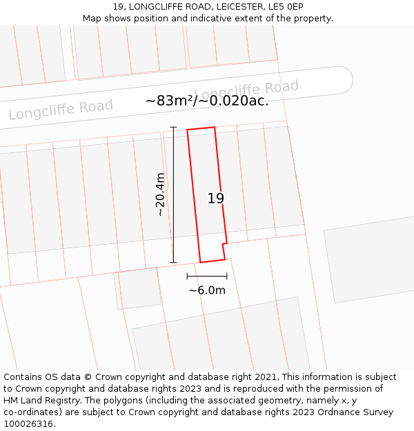 19, LONGCLIFFE ROAD, LEICESTER, LE5 0EP: Plot and title map