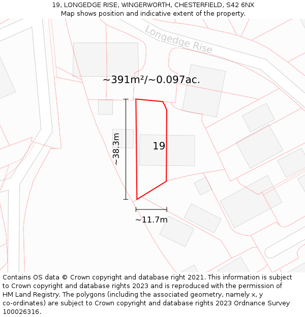 19, LONGEDGE RISE, WINGERWORTH, CHESTERFIELD, S42 6NX: Plot and title map