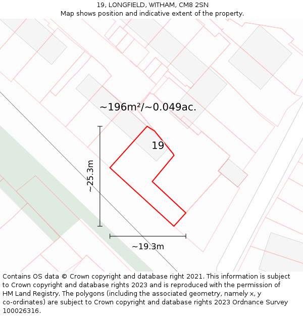 19, LONGFIELD, WITHAM, CM8 2SN: Plot and title map