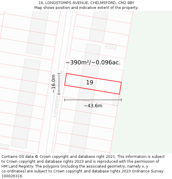 19, LONGSTOMPS AVENUE, CHELMSFORD, CM2 9BY: Plot and title map