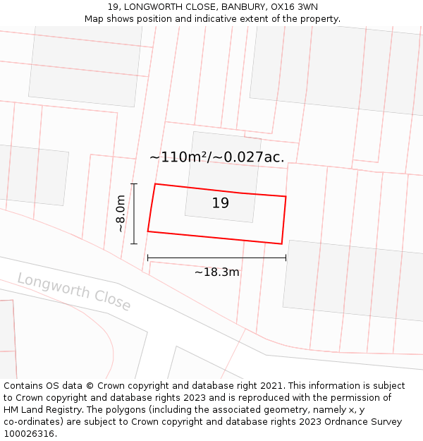 19, LONGWORTH CLOSE, BANBURY, OX16 3WN: Plot and title map