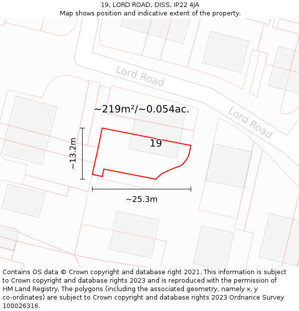 19, LORD ROAD, DISS, IP22 4JA: Plot and title map