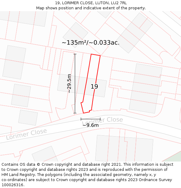19, LORIMER CLOSE, LUTON, LU2 7RL: Plot and title map