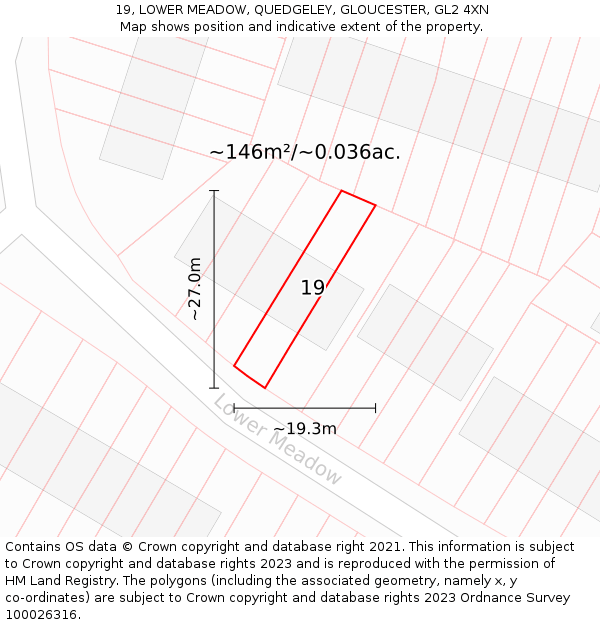 19, LOWER MEADOW, QUEDGELEY, GLOUCESTER, GL2 4XN: Plot and title map
