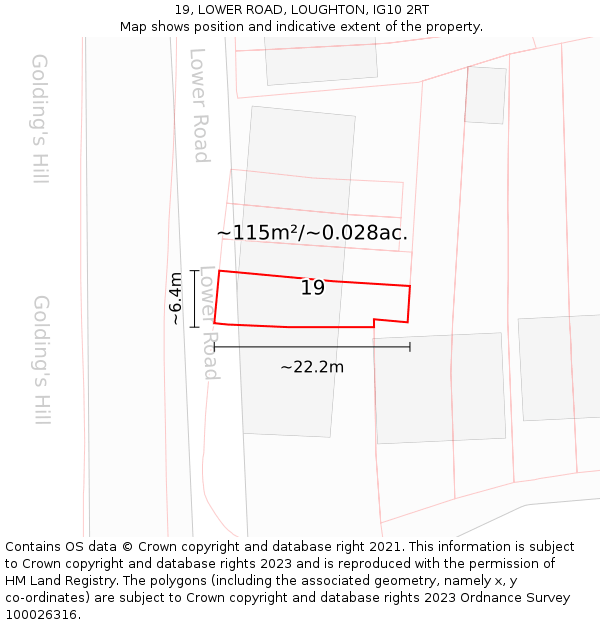 19, LOWER ROAD, LOUGHTON, IG10 2RT: Plot and title map