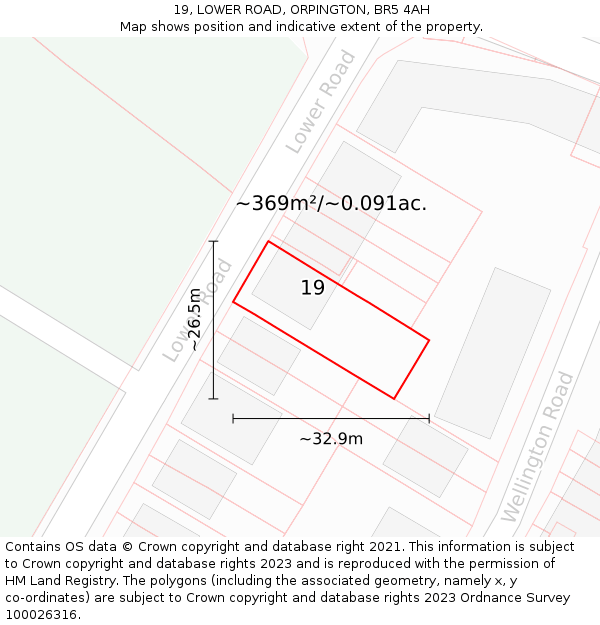 19, LOWER ROAD, ORPINGTON, BR5 4AH: Plot and title map