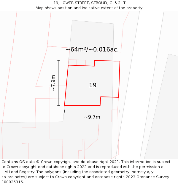 19, LOWER STREET, STROUD, GL5 2HT: Plot and title map