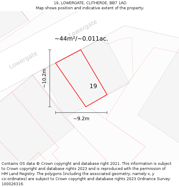 19, LOWERGATE, CLITHEROE, BB7 1AD: Plot and title map