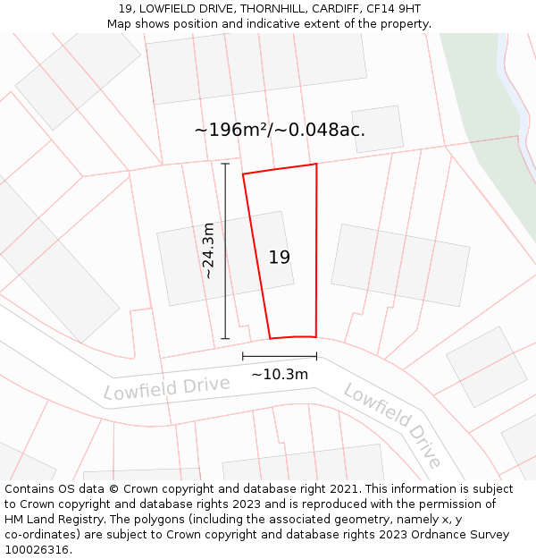 19, LOWFIELD DRIVE, THORNHILL, CARDIFF, CF14 9HT: Plot and title map