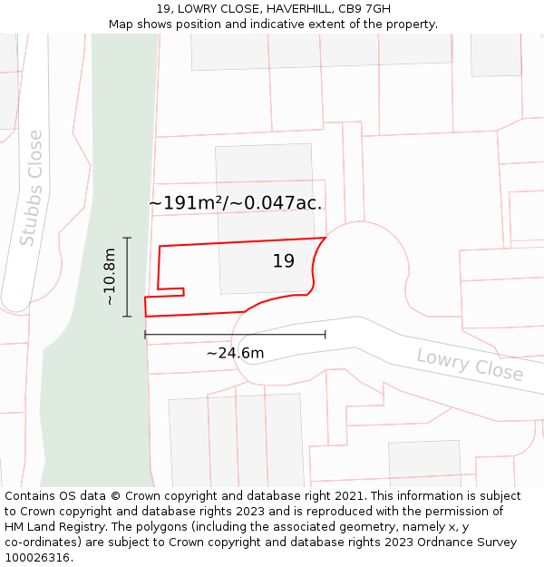 19, LOWRY CLOSE, HAVERHILL, CB9 7GH: Plot and title map