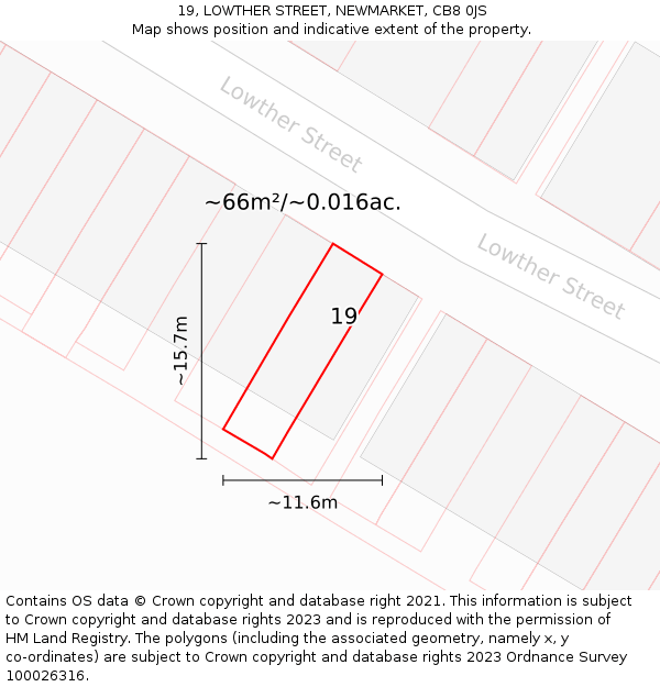 19, LOWTHER STREET, NEWMARKET, CB8 0JS: Plot and title map