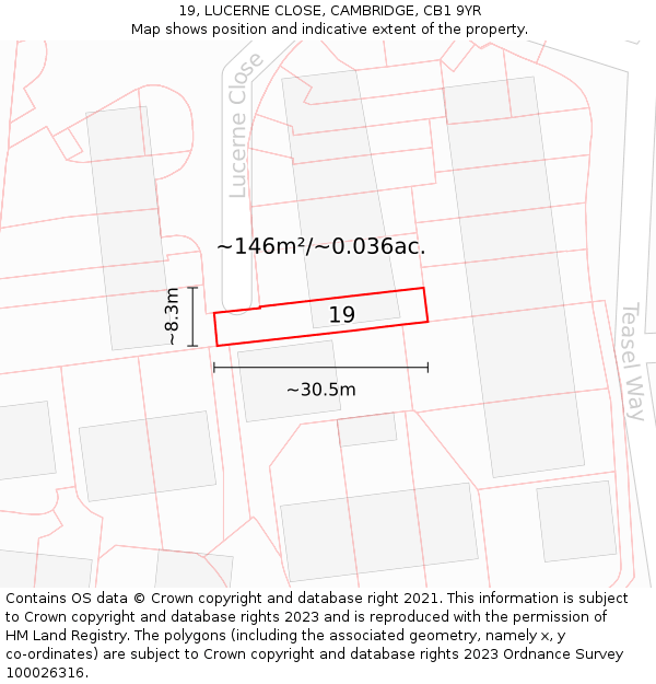 19, LUCERNE CLOSE, CAMBRIDGE, CB1 9YR: Plot and title map