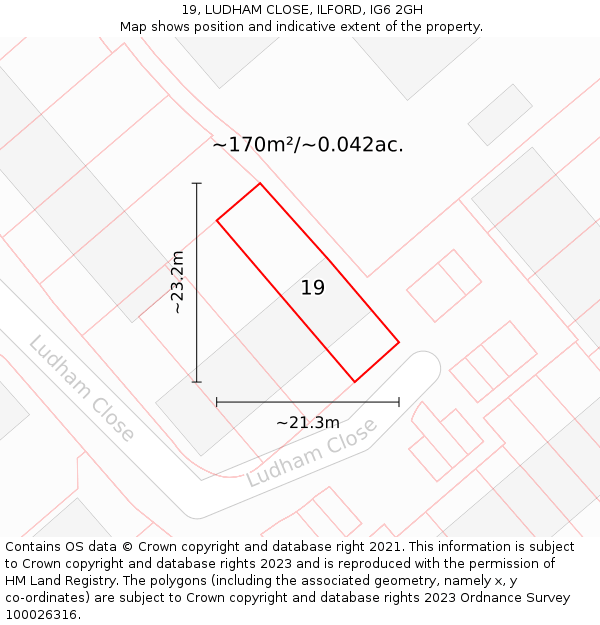 19, LUDHAM CLOSE, ILFORD, IG6 2GH: Plot and title map