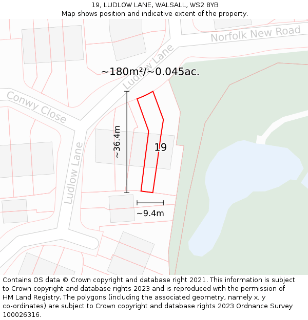 19, LUDLOW LANE, WALSALL, WS2 8YB: Plot and title map