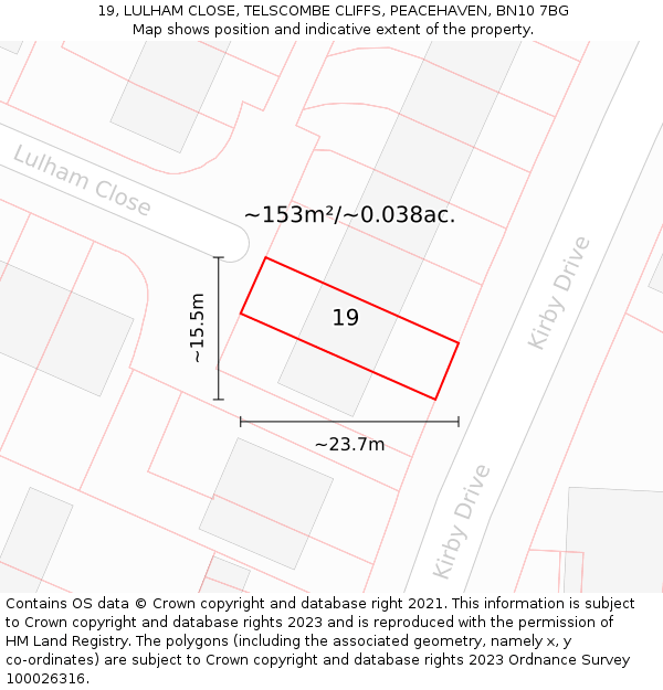 19, LULHAM CLOSE, TELSCOMBE CLIFFS, PEACEHAVEN, BN10 7BG: Plot and title map
