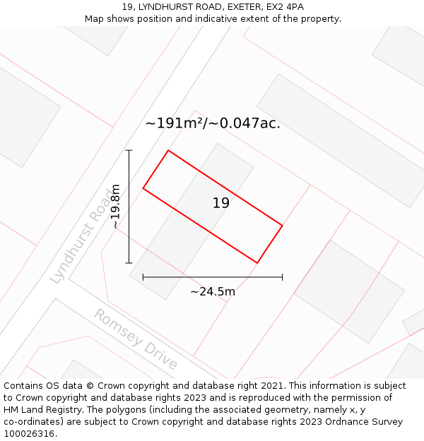 19, LYNDHURST ROAD, EXETER, EX2 4PA: Plot and title map