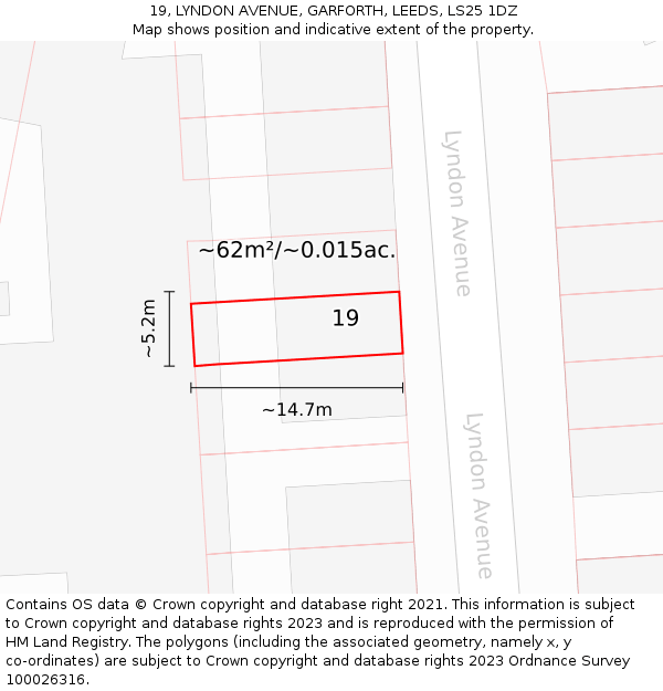 19, LYNDON AVENUE, GARFORTH, LEEDS, LS25 1DZ: Plot and title map