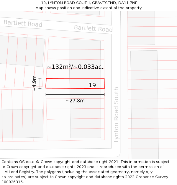 19, LYNTON ROAD SOUTH, GRAVESEND, DA11 7NF: Plot and title map