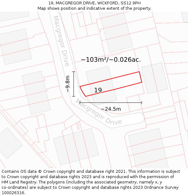 19, MACGREGOR DRIVE, WICKFORD, SS12 9PH: Plot and title map