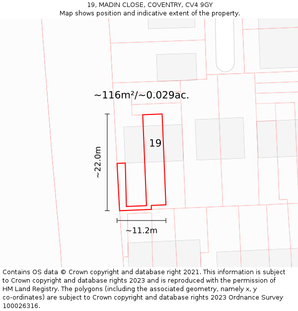 19, MADIN CLOSE, COVENTRY, CV4 9GY: Plot and title map