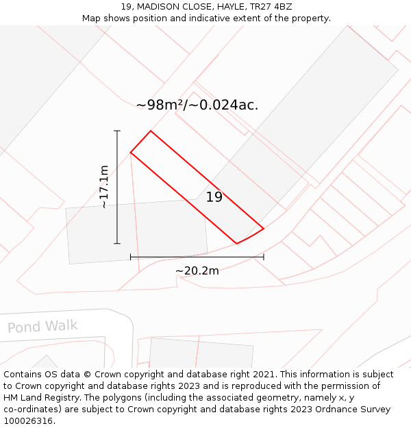 19, MADISON CLOSE, HAYLE, TR27 4BZ: Plot and title map