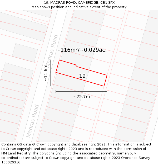19, MADRAS ROAD, CAMBRIDGE, CB1 3PX: Plot and title map