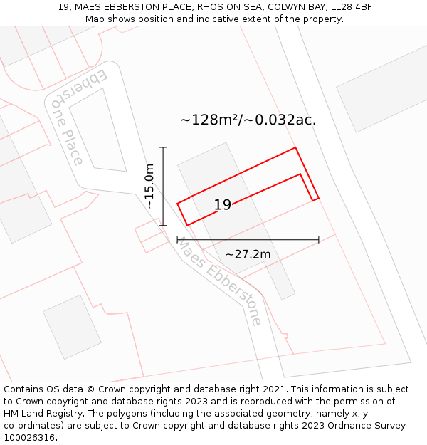 19, MAES EBBERSTON PLACE, RHOS ON SEA, COLWYN BAY, LL28 4BF: Plot and title map