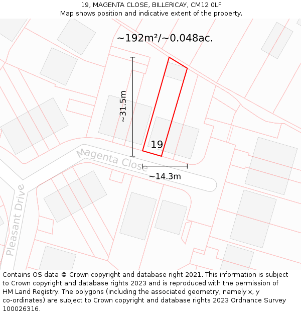 19, MAGENTA CLOSE, BILLERICAY, CM12 0LF: Plot and title map