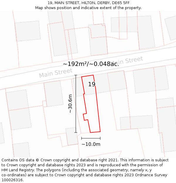 19, MAIN STREET, HILTON, DERBY, DE65 5FF: Plot and title map