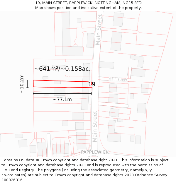 19, MAIN STREET, PAPPLEWICK, NOTTINGHAM, NG15 8FD: Plot and title map