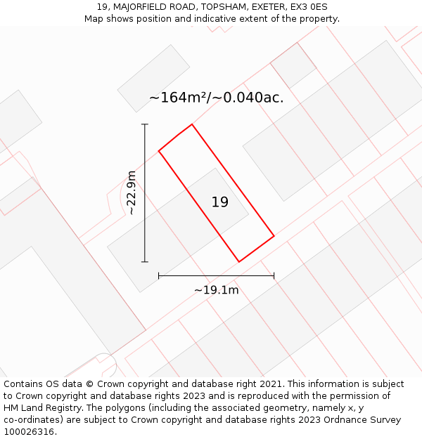 19, MAJORFIELD ROAD, TOPSHAM, EXETER, EX3 0ES: Plot and title map