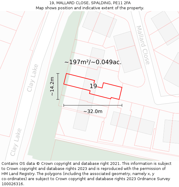 19, MALLARD CLOSE, SPALDING, PE11 2FA: Plot and title map