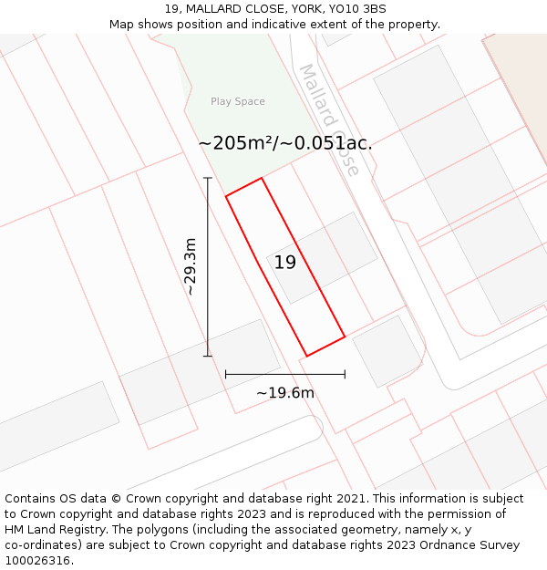 19, MALLARD CLOSE, YORK, YO10 3BS: Plot and title map