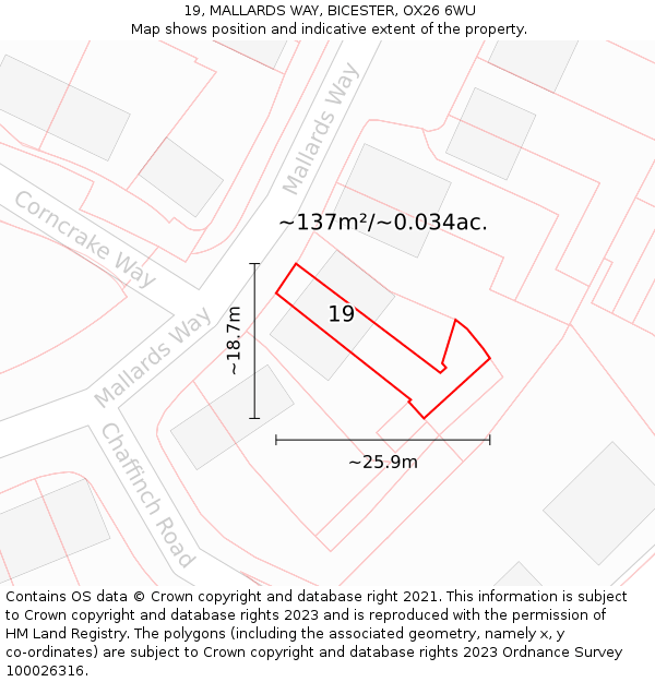 19, MALLARDS WAY, BICESTER, OX26 6WU: Plot and title map