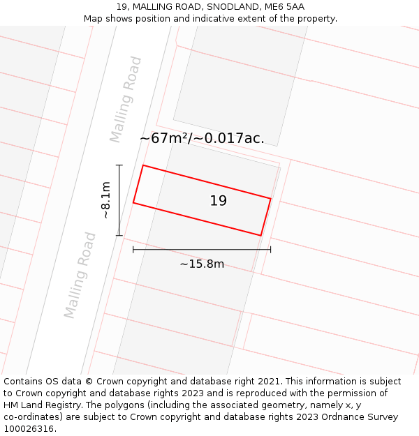 19, MALLING ROAD, SNODLAND, ME6 5AA: Plot and title map