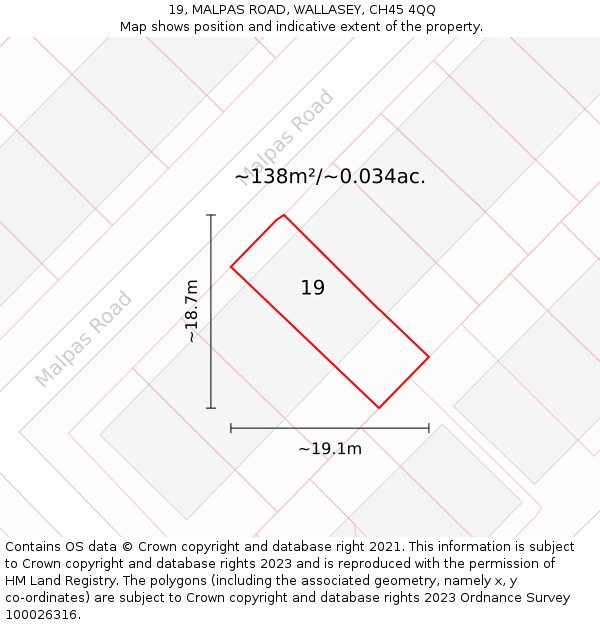 19, MALPAS ROAD, WALLASEY, CH45 4QQ: Plot and title map