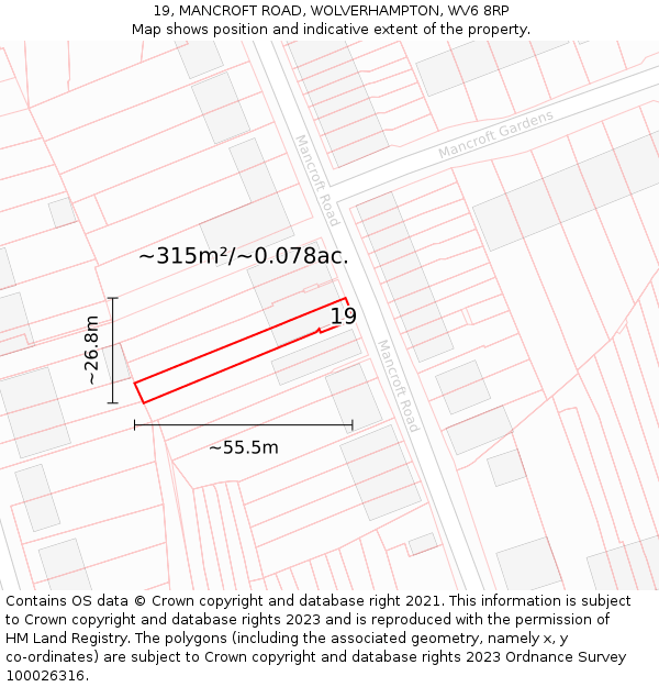 19, MANCROFT ROAD, WOLVERHAMPTON, WV6 8RP: Plot and title map