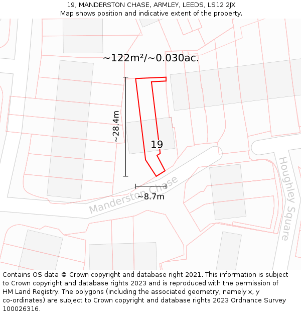 19, MANDERSTON CHASE, ARMLEY, LEEDS, LS12 2JX: Plot and title map