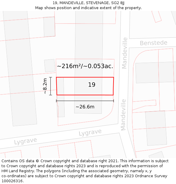 19, MANDEVILLE, STEVENAGE, SG2 8JJ: Plot and title map