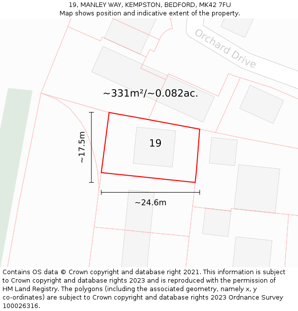 19, MANLEY WAY, KEMPSTON, BEDFORD, MK42 7FU: Plot and title map